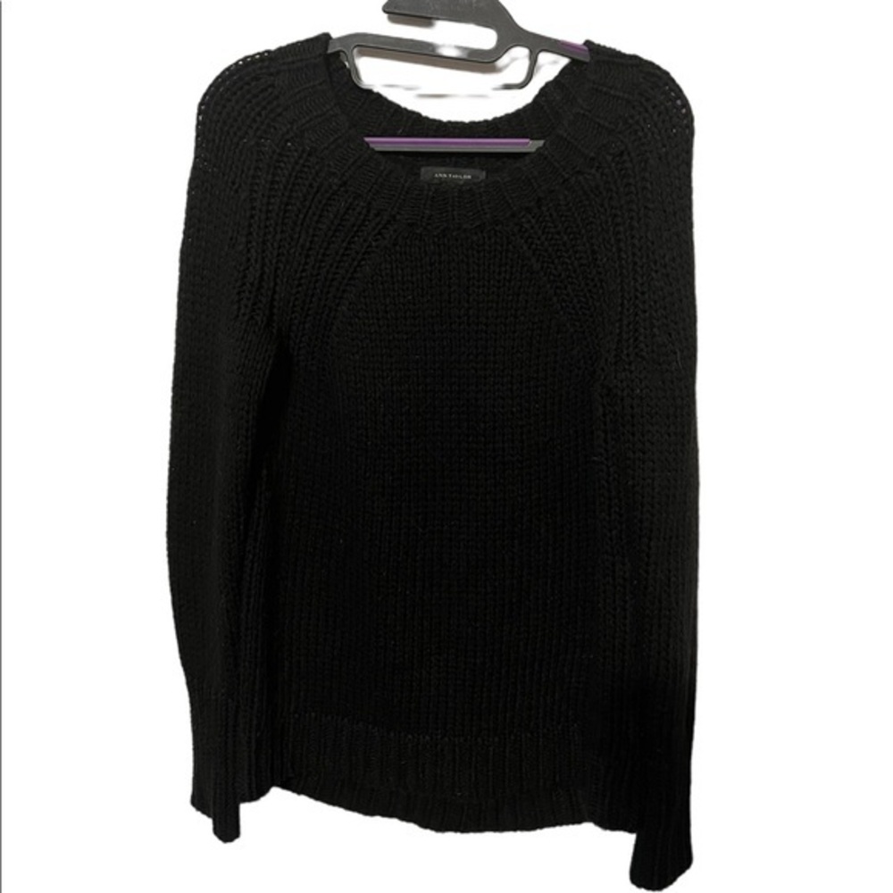 Ann Taylor Cable Knit Black Sweater Wool Blend Size Small